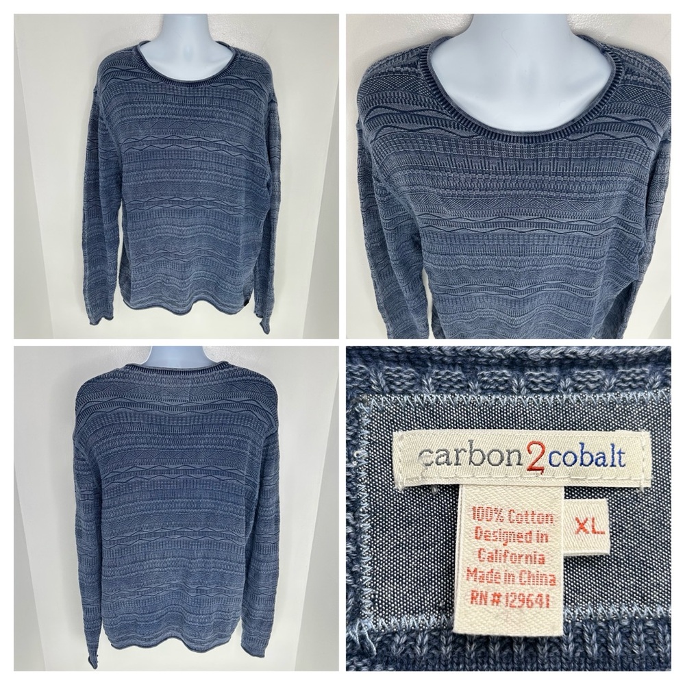 Carbon 2 Cobalt Sweater Mens XL Blue Roll neck‎ Textured Knit Pattern Crewneck